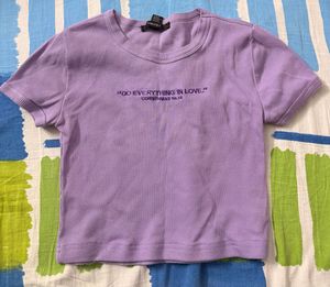 Purple Ribbed Crop Top with Quote
