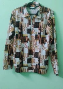 Graphic Print Quarter Zip Long Sleeve Top