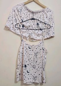 White Cute Space Printed Set For 34 Bust