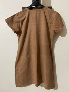 Embroidered Brown Knee Length Kurta