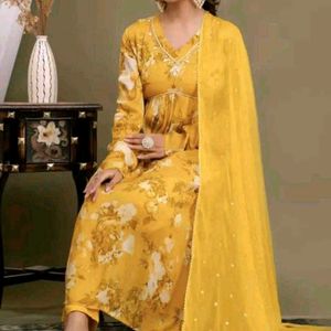 Beautiful Yellow Floral Kurta Set
