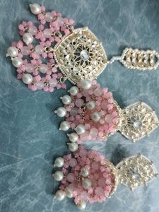 Pink Pearl Maangtika &amp; Earrings Set😍