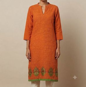 Orange Embroidered Kurta