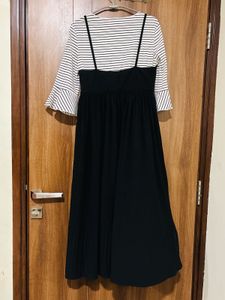 Striped Sleeve Dress with Black Overlay