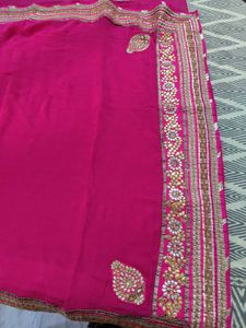 Hot Pink Embellished Gota Parti Saree