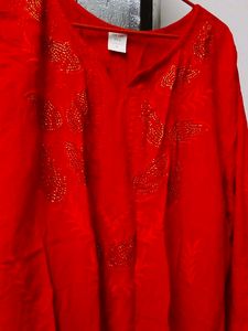 Red Embroidered Kurta