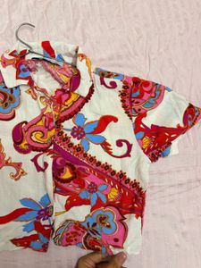 Vibrant Paisley Print Button-Up Top