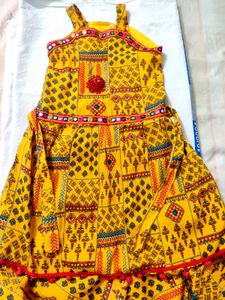 Yellow Printed Kurta Set with Dhoti Pants