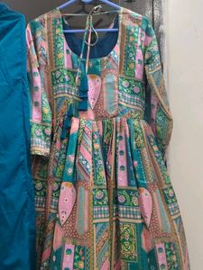 Printed silk  frock suit with Pants dupatta