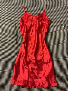 Satin Red  Lace Trim Dress