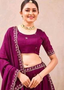 Elegant Purple Lehenga Choli Set semi stitched