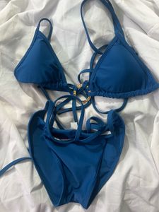 Blue Bikini Set with Gold Detail