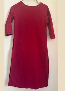Elegant Ruby Red Embroidered Kurti|XS