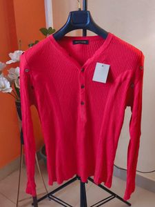Korean Urban Outfitters Red Ribbed Top