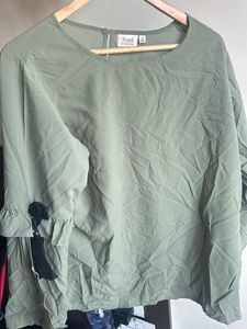 Olive Green Top with Bow Detail on sleeves