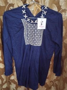 Navy Blue Embroidered Kurta
