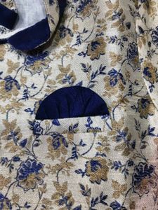 Boys Floral Print Kurta Pajama Set | Cream &amp; Royal