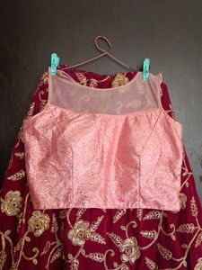 Maroon Velvet Embroidered Lehenga Skirt