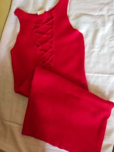 URBANIC Red Lace-Up Knit Dress