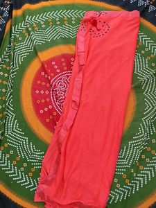 Elegant Coral Saree with Ruffle Detail