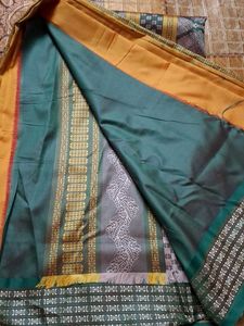 Elegant Yellow &amp; Green Saree art bomkai silk Sare
