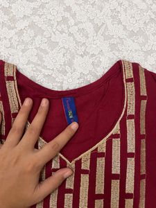 Maroon Embroidered Kurta