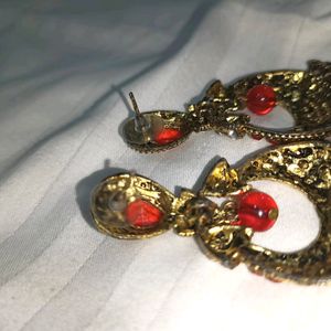 Red Golden Fancy Ethnic Traditional Earrings