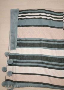 Striped Scarf with Pom-Poms