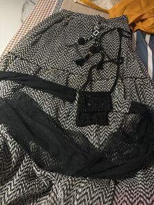 Black Beaded Crop top and lehenga with chunri an