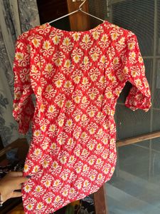 Vibrant Red &amp; White Block Print Kurta