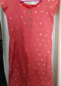 Elegant Red Kurta with Gold Polka Dots