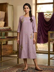 Embroidered Purple Cotton Kurta