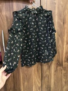 Chic Floral Print Sheer Blouse
