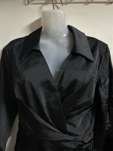 Chic Black Satin Wrap Dress