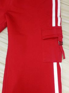 Red Cargo Pants with Side Stripes