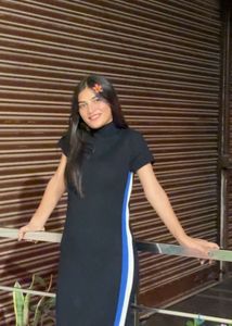 Stylish Black Midi Dress with Side Stripe