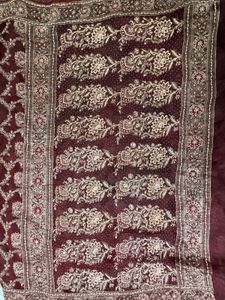 Embroidered Maroon Silk Saree