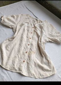 Cream Textured Button-Up Top