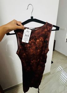 Stylish Brown Tie-Dye Sleeveless Dress sexy top