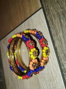 Vibrant Beaded Flower Bangles
