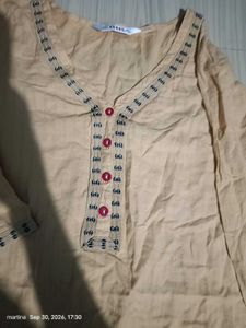 Elegant Beige Kurta with Pink Border
