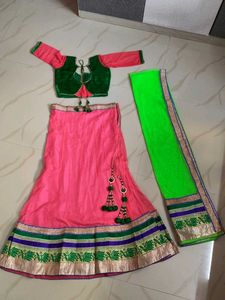 Pink Lehenga Choli Set with Green Blouse