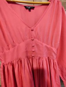 Coral V-Neck Button-Front Maxi Dress