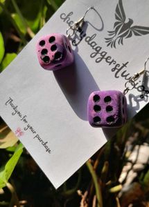 Unique Purple+pink shaded Dice Earrings