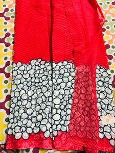 New Red Saree With Blouse Piece