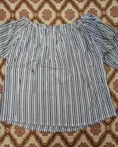Striped Off-Shoulder Button-Up Top