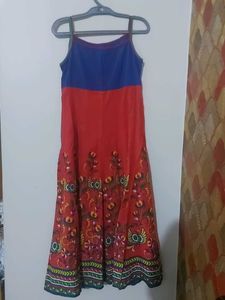 Red Coloured Sleeveless Anarkali Kurta With Koti.