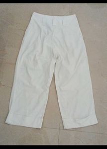 Cream Wide Leg Cropped Pants