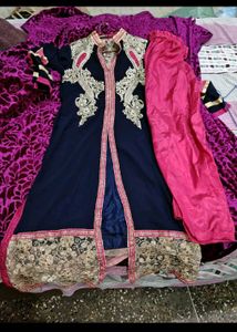 Embroidered Navy Blue Kurta Set