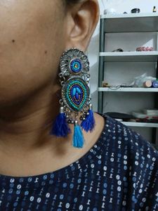 Boho Blue Tassel Earrings
